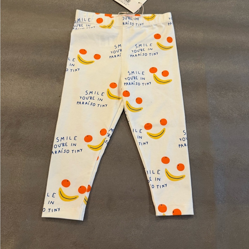 Tiny Cottons Kids' Cream Smile Print Leggings. Size 24 months